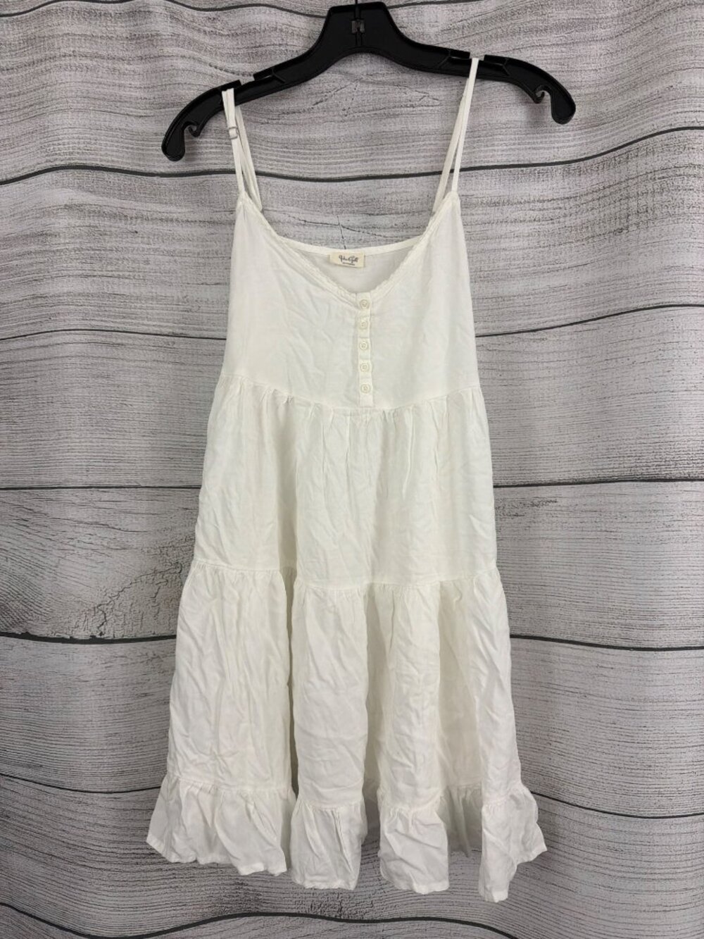 John Galt White Tiered Babydoll Dress Adjustable Straps Lightweight - Picture 1 of 4